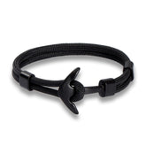 Libela Pulsera de Ancla Para Hombre en Cordon Color Negro Estilo Nautico, Brazalete Hombre, Pulsera Cuerda y Broche de Ancla